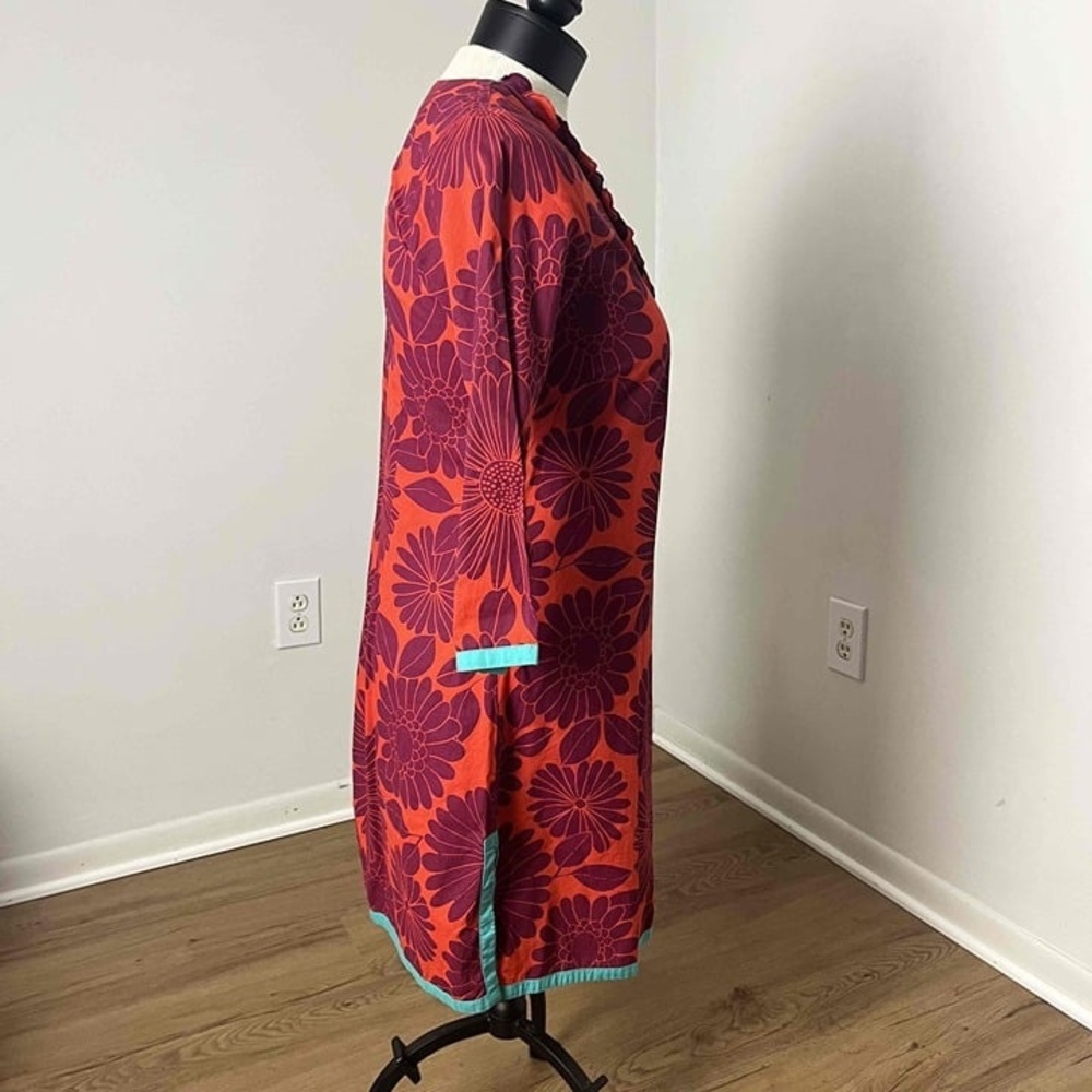 Boden Purple Orange 3/4 Sleeve Floral Ruffle Shift Dress Size 4 - Picture 9 of 14